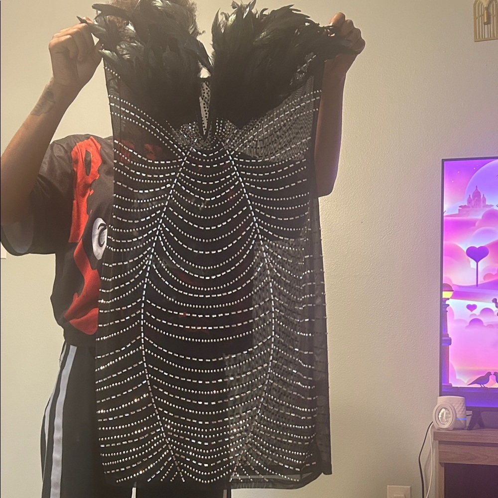 Black Feathered Beaded Dress